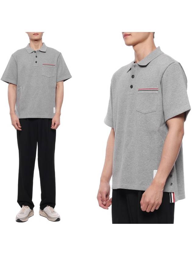 RWB Pocket Interlock Cotton Short Sleeve Polo Shirt Grey - THOM BROWNE - BALAAN 3