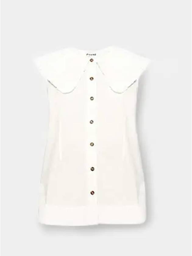 Ruffle Collar Button Sleeveless Shirt White - GANNI - BALAAN 2