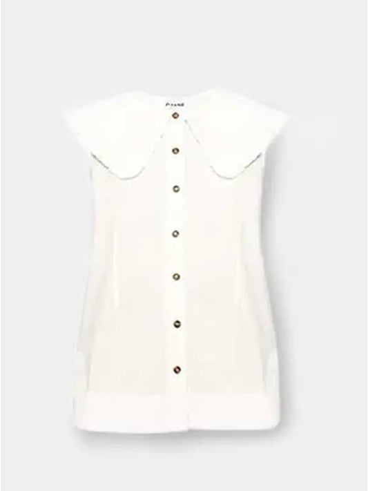 Ruffle Collar Button Sleeveless Shirt White - GANNI - BALAAN 2