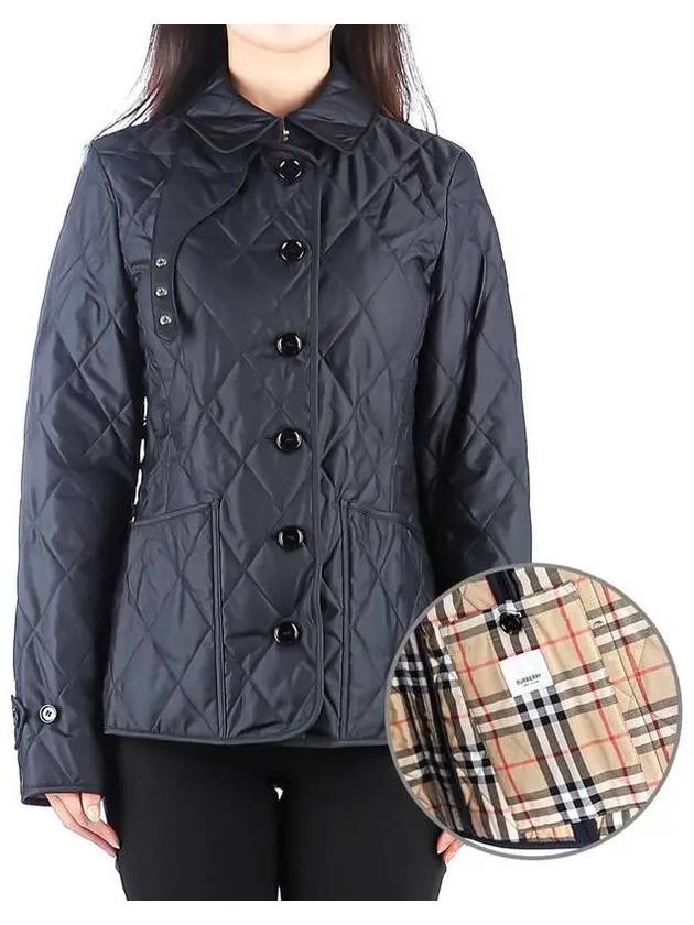 Women's Diamond Quilted Thermoregulated Check Jacket Midnight - BURBERRY - BALAAN 2