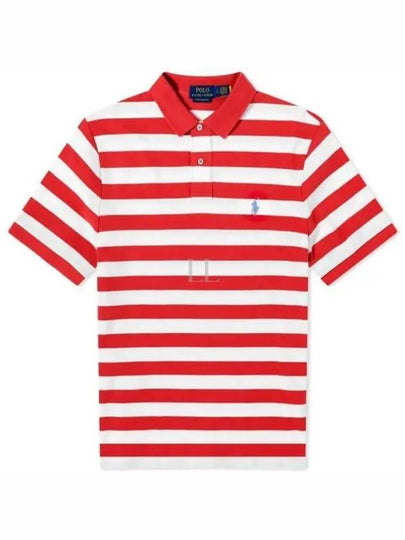 Embroidery Logo Stripes Cotton Polo Shirt White Red - POLO RALPH LAUREN - BALAAN 2