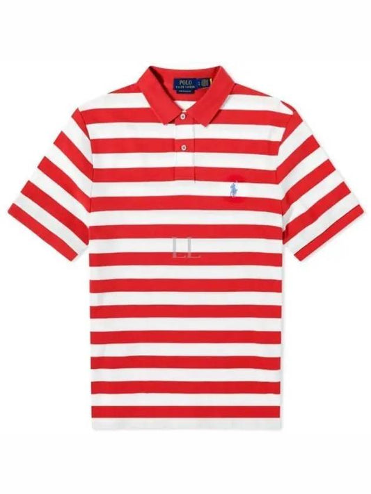 Embroidery Logo Stripes Cotton Polo Shirt White Red - POLO RALPH LAUREN - BALAAN 2