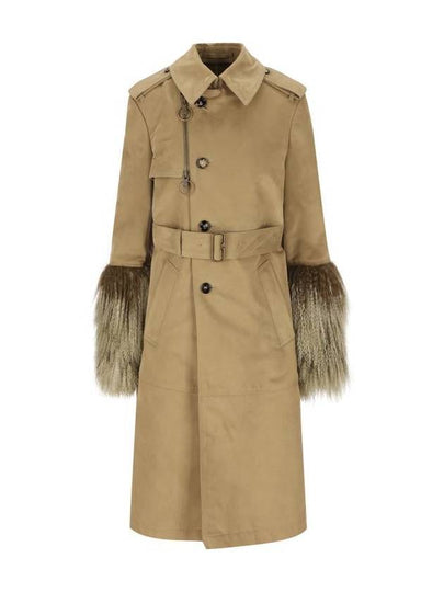 Shearling Cuffs Long Cotton Nylon Trench Coat Mountain - BURBERRY - BALAAN 2