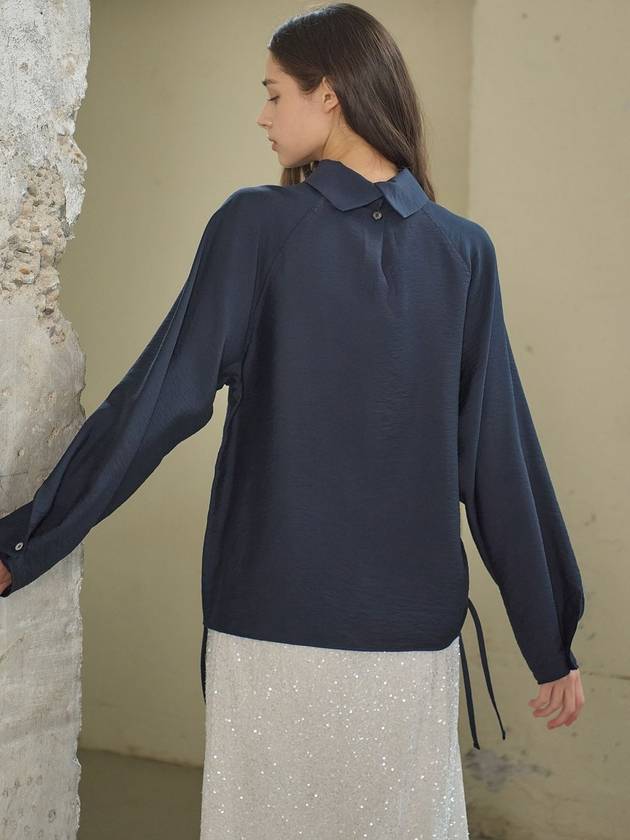 High neck shirring blouse navy - MITTE - BALAAN 5