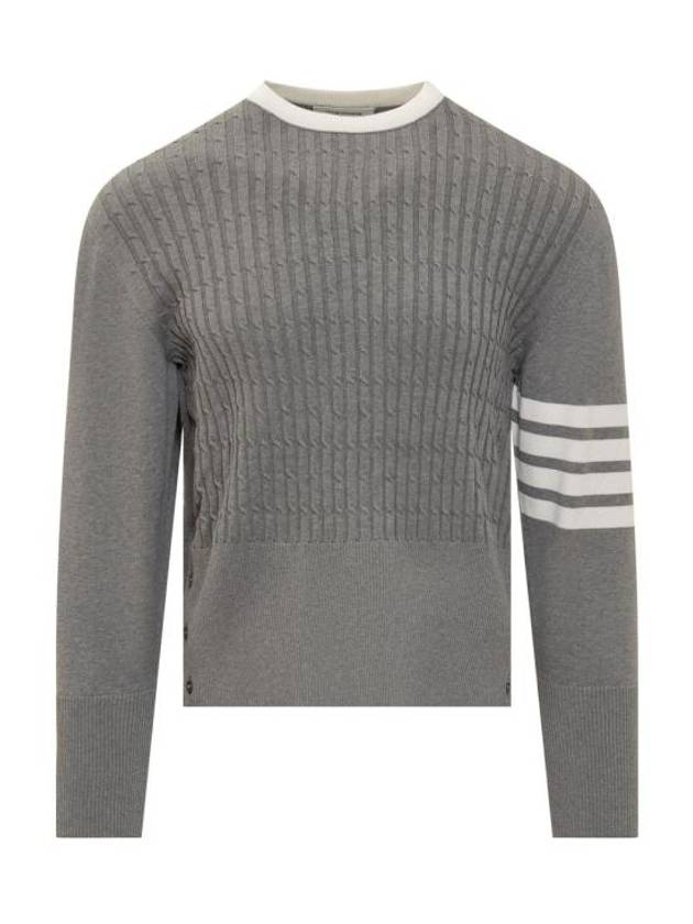 Classic 4-Bar Cable Cotton Knit Top Grey - THOM BROWNE - BALAAN 1