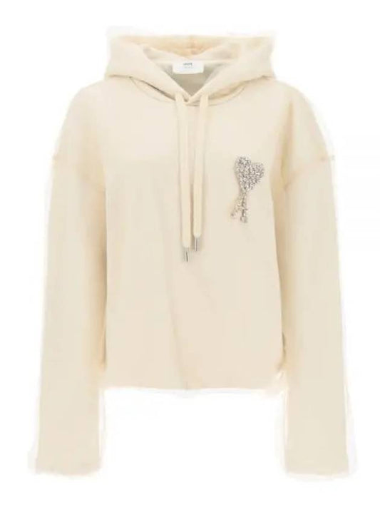 Crystal Heart Logo Hoodie Beige - AMI - BALAAN 2