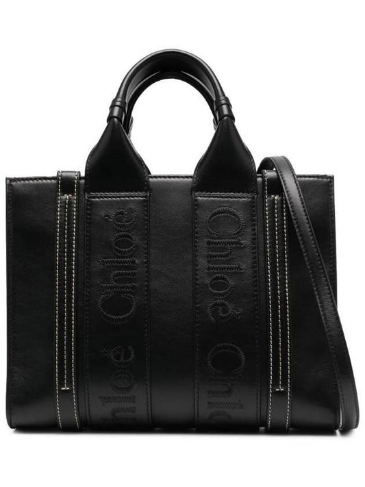 Woody Small Leather Tote Bag Black - CHLOE - BALAAN 1