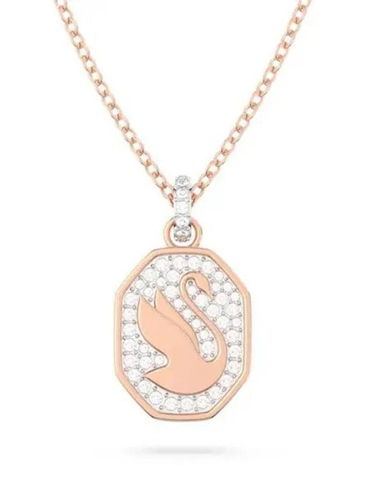 Swan Octagon Emblem Pendant Long Necklace Rose Gold - SWAROVSKI - BALAAN 2