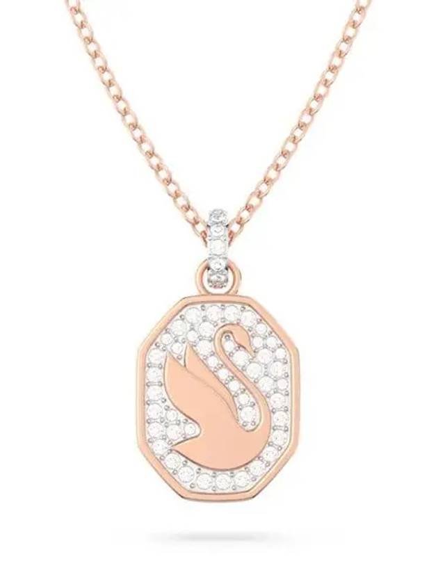 Swan Octagon Emblem Pendant Long Necklace Rose Gold - SWAROVSKI - BALAAN 3