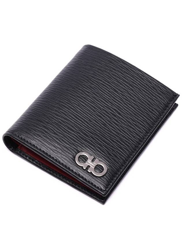 Salvatore silver Gancini pocket bi-fold wallet black - SALVATORE FERRAGAMO - BALAAN.