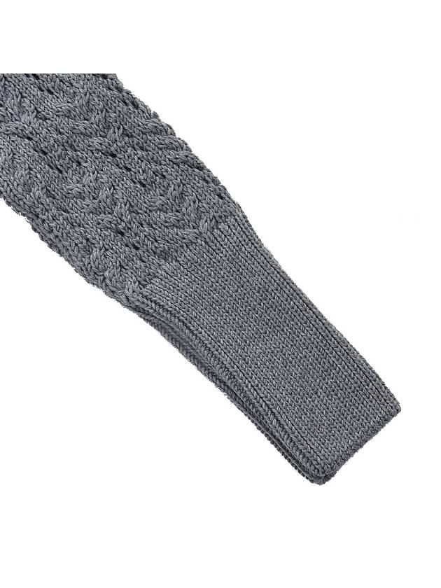 Women's Irish Pointel Cable Merino Wool 4 Bar Turtleneck Light Gray - THOM BROWNE - BALAAN.