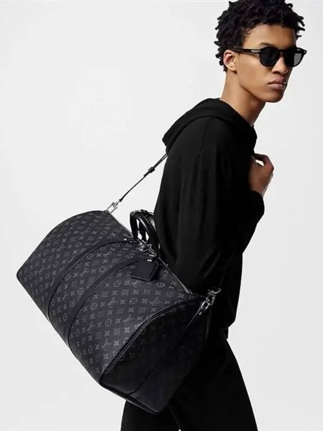 Keepall 55 Bandouliere Monogram Eclipse Duffel Bag Black - LOUIS VUITTON - BALAAN 9