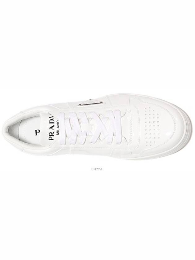 Men's Downtown Triangle Logo Leather Low Top Sneakers White - PRADA - BALAAN 4