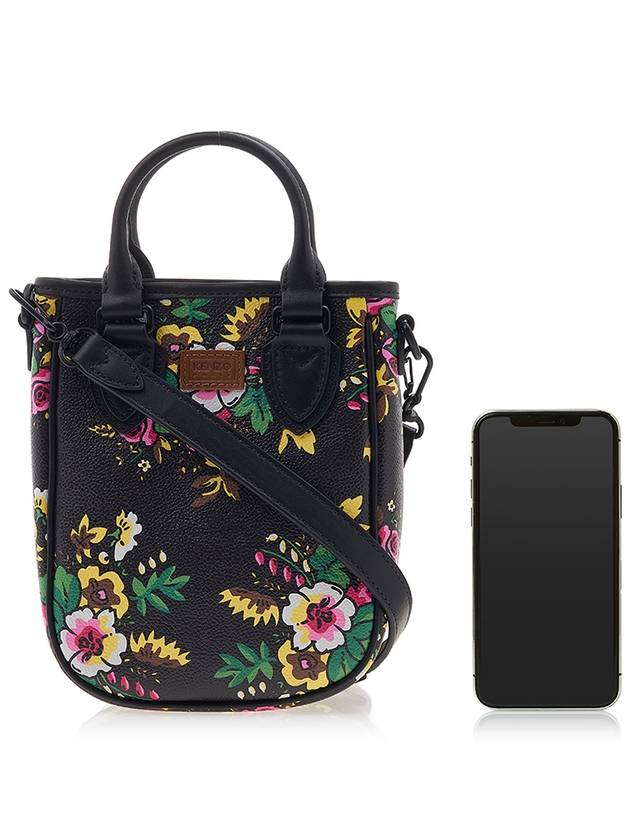 floral-print leather tote bag - KENZO - BALAAN.