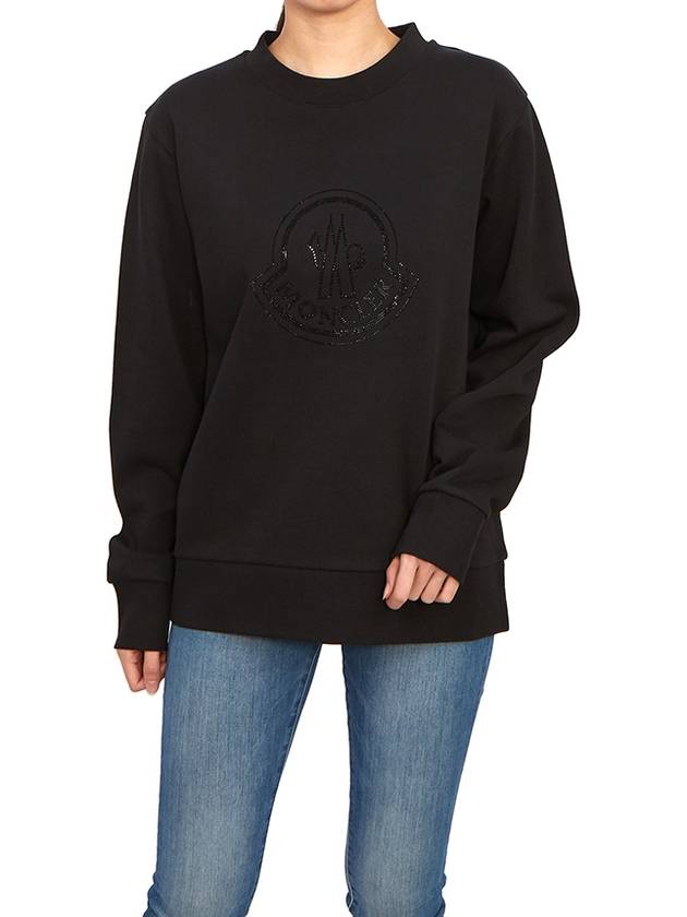 Crystal Logo Cotton Sweatshirt Black - MONCLER - BALAAN 5