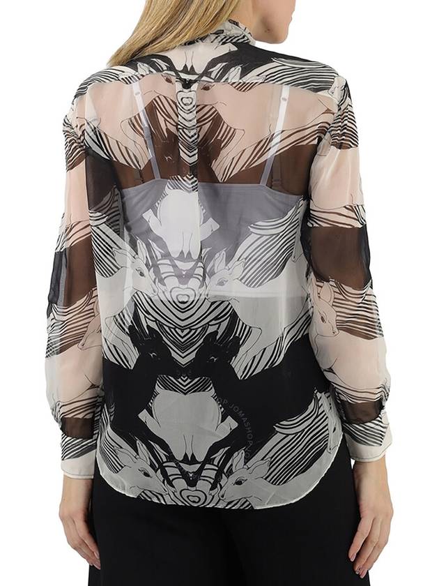 Women's Monochrome Print Silk Blouse Black - BURBERRY - BALAAN 4