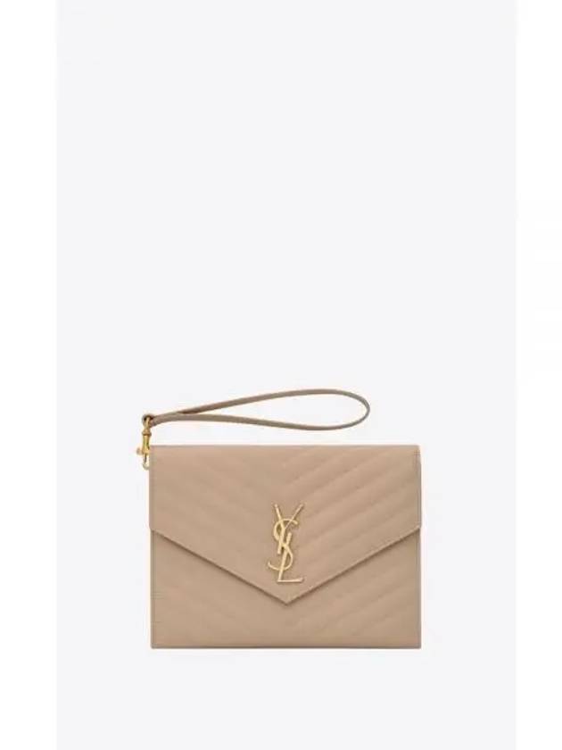 Grain De Poudre Cassandre Clutch Bag Dark Beige - SAINT LAURENT - BALAAN 2