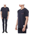 Men's Medium Weight Jersey Tipped Pocket Crewneck Short Short Sleeve T-Shirt Navy - THOM BROWNE - BALAAN 2