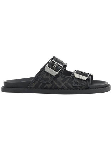 Men's Peel Jacquard Fabric Sandals Black - FENDI - BALAAN 1