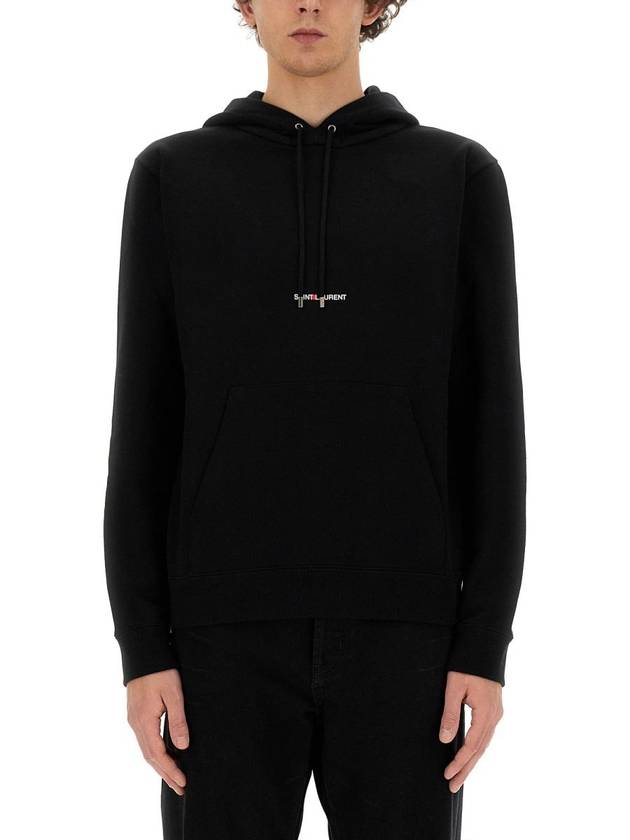 Men's Chest Small Logo Hoodie Black - SAINT LAURENT - BALAAN 2