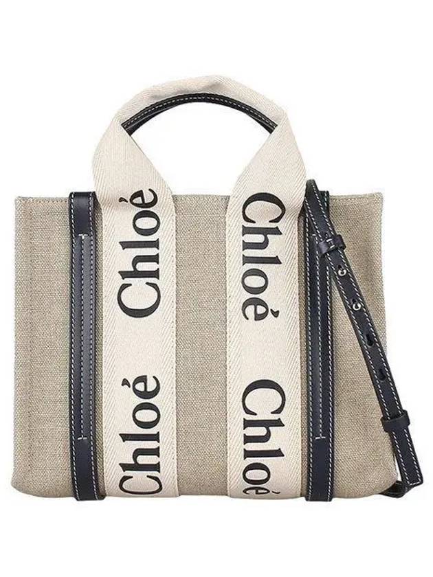 Woody Small Canvas Tote Bag Navy Beige - CHLOE - BALAAN 2