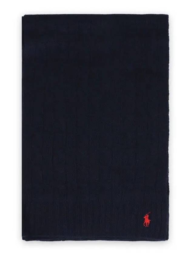 Pony Logo Embroidered Cable Knit Muffler Navy - POLO RALPH LAUREN - BALAAN 2