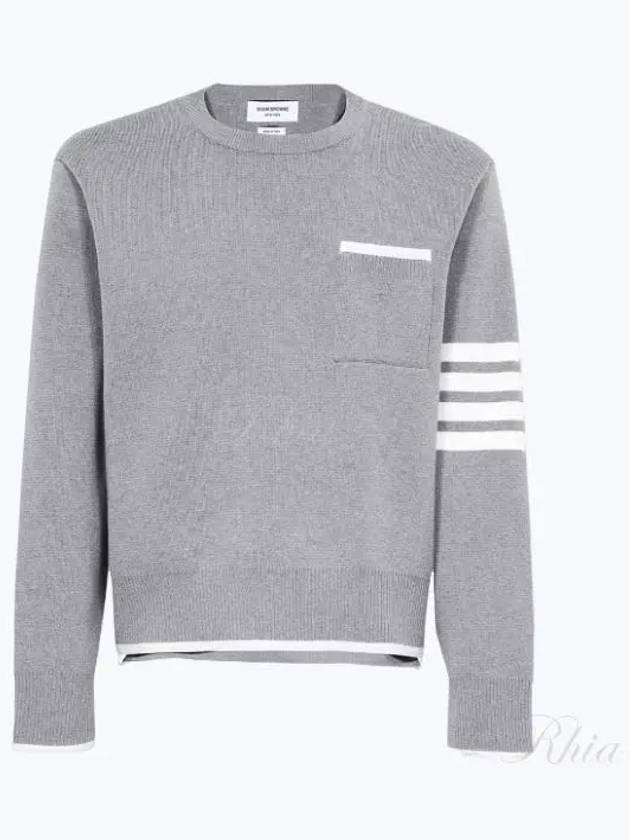 Milano Stitch 4-Bar Boxy Crew Neck Pullover Knit Top Grey - THOM BROWNE - BALAAN 2