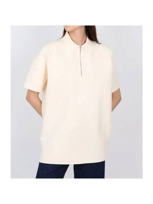 Straight Hem Zipper Short Sleeve Polo Shirt Ivory - JIL SANDER - BALAAN 2