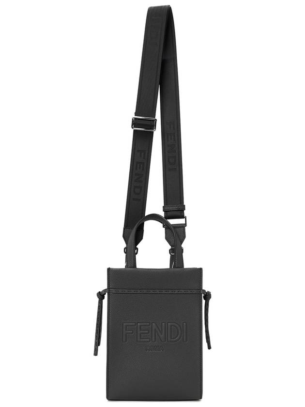 Mini Logo Leather Tote Bag Black - FENDI - BALAAN 8