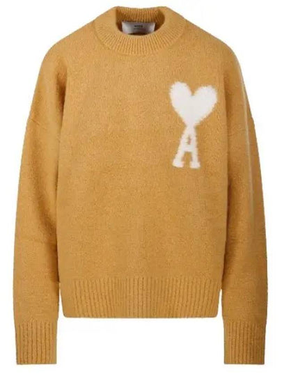 Intarsia Logo Crew Neck Knit Top Mustard - AMI - BALAAN 2