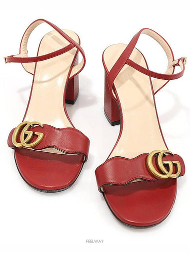 453379 Red leather gold plated GG Marmont middle heel women s sandals 37 - GUCCI - BALAAN 1