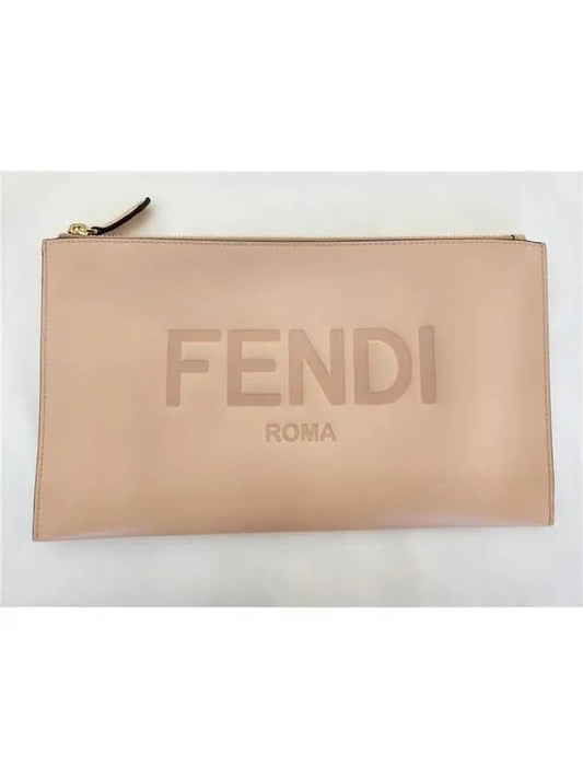 logo medium leather clutch bag pink - FENDI - BALAAN.