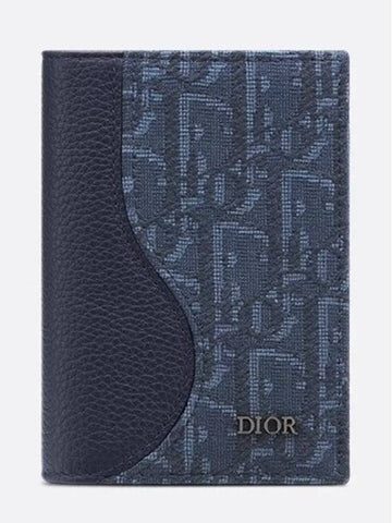 Saddle Vertical 2 tier card wallet navy blue grain calf - DIOR - BALAAN 1