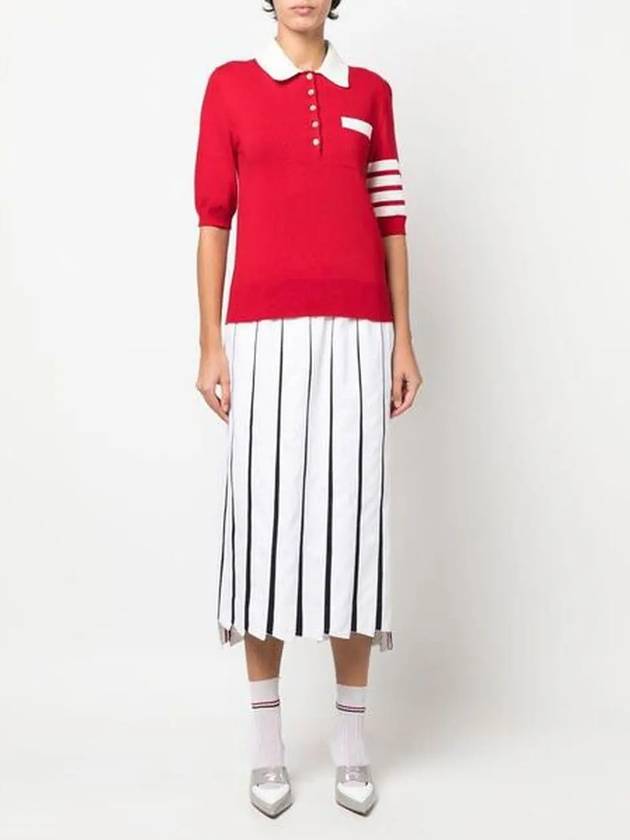 Cotton Hector Pointelle 4-Bar Polo Shirt Red - THOM BROWNE - BALAAN 7