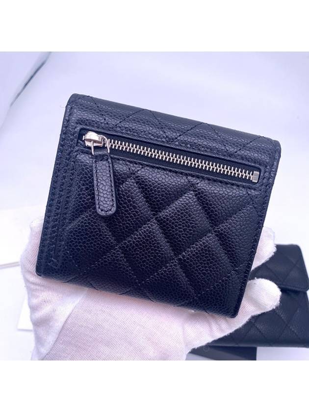 Small Classic Flap Wallet Grained Calfskin Silver Black - CHANEL - BALAAN 3