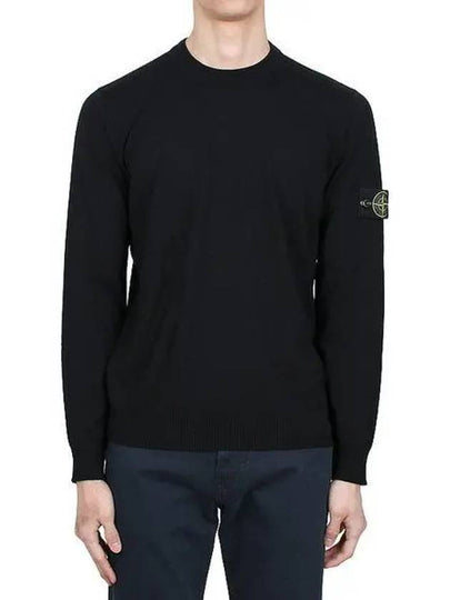 Logo Patch Crewneck Virgin Wool Knit Top Black - STONE ISLAND - BALAAN 2