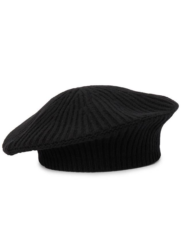 Logo Rib Edge Wool Beret Black - GANNI - BALAAN 5