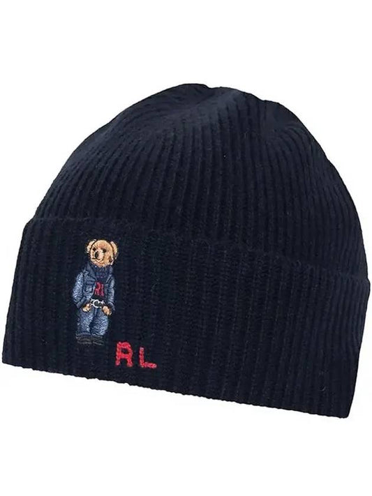 Embroidered Denim Bare Wool Beanie Navy - POLO RALPH LAUREN - BALAAN 1