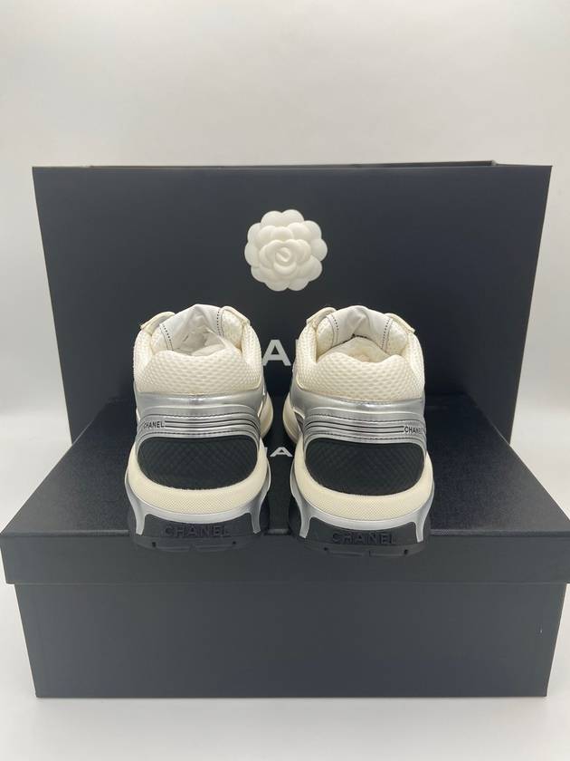 Fabric Laminated Low Top Sneakers Silver - CHANEL - BALAAN 4