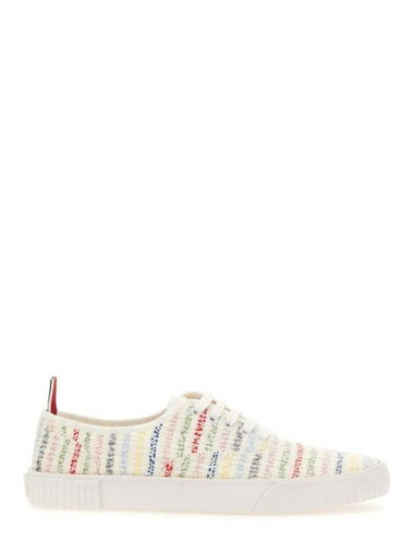 Grosgrain Trimmed Tweed Low Top Sneakers White - THOM BROWNE - BALAAN 1