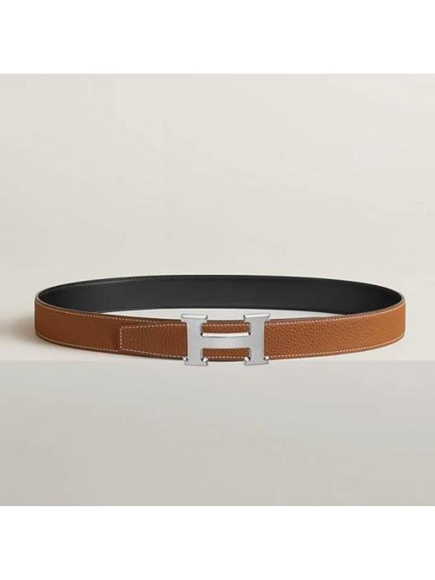 H Buckle 32MM Reversible Leather Belt Gris Moyen Noir Gold - HERMES - BALAAN 3