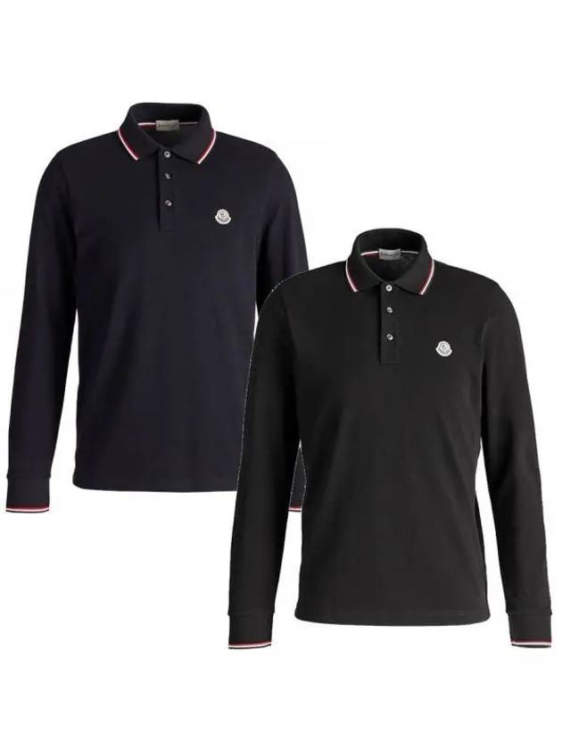 Logo Patch Cotton Long Sleeve Polo Shirt Navy - MONCLER - BALAAN 2