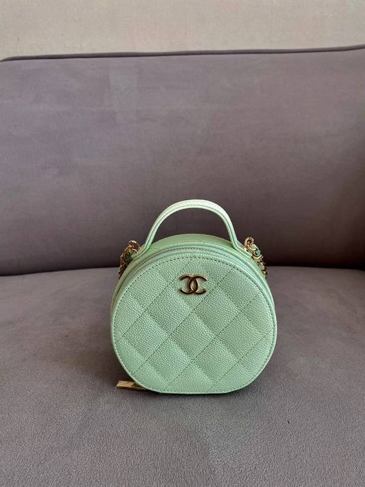 Top handle round bag cosmetic cross bag caviar mint champagne gold AP2502 - CHANEL - BALAAN 2