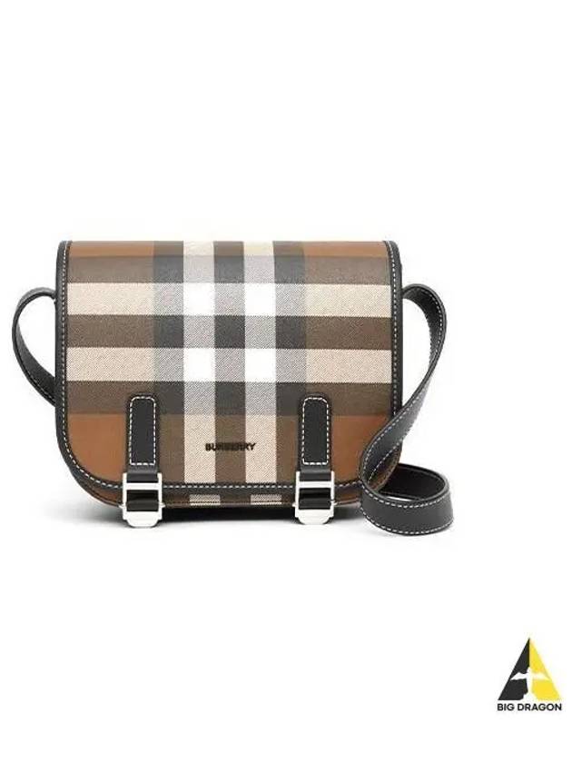 Check Print Leather Messenger Bag Dark Birch Brown - BURBERRY - BALAAN 2