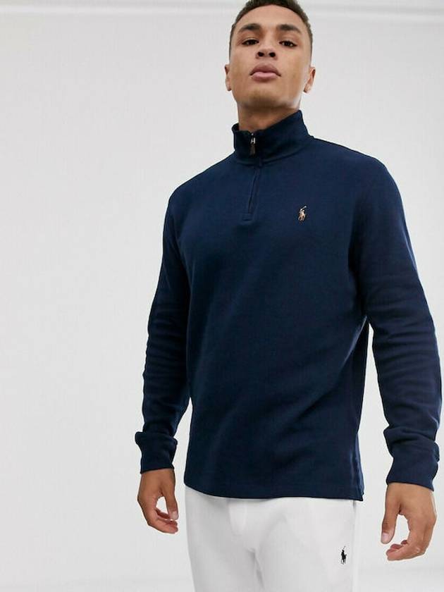 Embroidered Pony Logo Half Zip-Up Knit Top Navy - POLO RALPH LAUREN - BALAAN 3