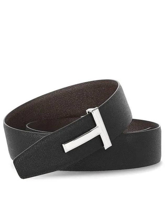 Men's T Logo Reversible Leather Belt Brown - TOM FORD - BALAAN 2