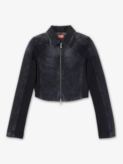 DE Sylen S Ribbed Inserts Short Denim Jacket Black - DIESEL - BALAAN 2