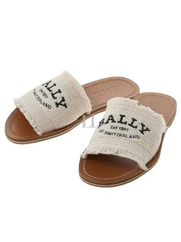 Embroidered Logo Bianca Flat Fabric Slippers Beige - BALLY - BALAAN 2