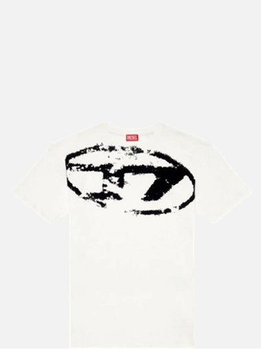 Distressed Flocked Logo Short Sleeve T-Shirt White - DIESEL - BALAAN 1