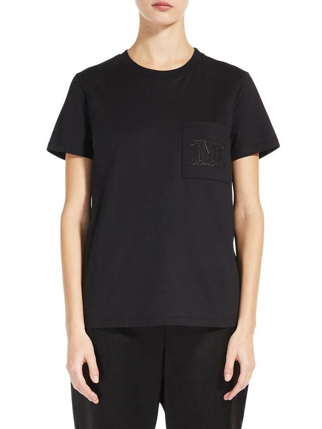 Embroidered Logo Crewneck Short Sleeve T-Shirt Black - MAX MARA - BALAAN 5